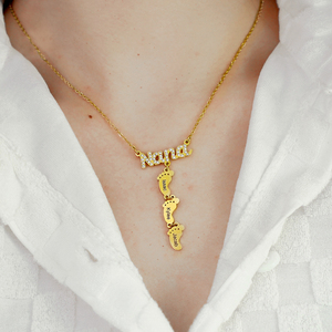 Vendita calda collana nome personalizzato per <span class=keywords><strong>la</strong></span> mamma in acciaio inox catena a maglie con il piede del bambino festa della mamma regalo da <span class=keywords><strong>Nana</strong></span> - Product Image 3