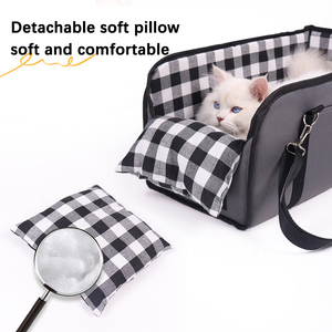 Kleines Auto-Haustierbett Modernes Rechteckiges Rucksack-Bett Komfortables Sicheres Katzen- und Hundebett Höhle für Alle Jahreszeiten Kariertes Muster Leinen Modisch - Product Image 5