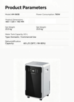 Compresseur réfrigérant 60L/D électrique avec écran tactile en plastique, portable, commercial, à drainage automatique vers le haut pour usage domestique