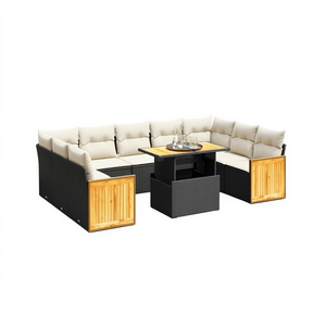 Ensemble de canapés de jardin noirs en rotin PE avec coussins en mousse haute densité, mobilier d'extérieur au design contemporain, imperméable - Product Image 1