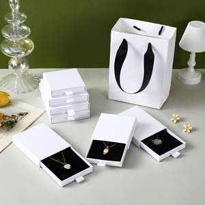 Caja de cajón de collar de papel duro de lujo Almacenamiento de perlas forrado de esponja cartón rectangular personalizado con diseño elegante - Product Image 4