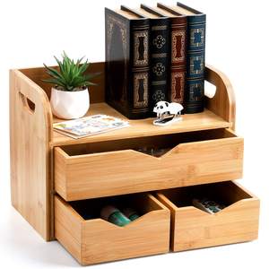 3 Tier Bamboo Desktop Organizer with 3 <strong>Drawers</strong> <strong>Mini</strong> Tabletop Craft Box Cosmetic Storage <strong>Drawer</strong> with Handle Tabletop Storage Box - Product Image 1