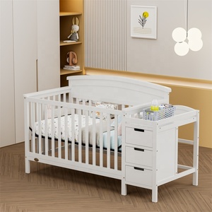 Cuna Convertible 4 en 1 de Madera de Pino Maciza al por Mayor B2B, Base de Cama de Metal Ajustable con Cajones - Product Image 1