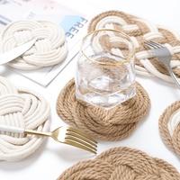 Napperon rond tissé en Jute et coton, 1 pièce, coussins isolants, faits à la main, tapis pour Table à manger, cadeaux, dessous de bohème décoratifs