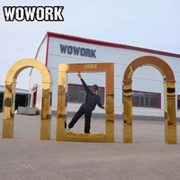 WOWORK Détachable Grand Géant Or Carré en Acier Inoxydable Gazebo Auvent Structure Moderne Toile de Fond pour la Décoration de Fête de Mariage
