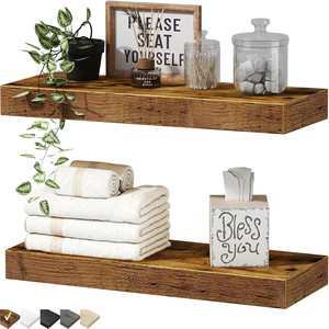 Vente en gros d'usine, ensemble de 3 étagères flottantes doubles en <span class=keywords><strong>bois</strong></span> rustique sculpté, noir, montage mural, rangement multifonctionnel, cuisine, salon - Product Image 6