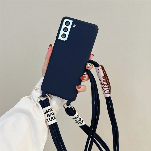 Lanyard Strap Silicone Soft Phone Case for Samsung S23 Ultra S22 Plus S21 FE S20 A53 A73 A13 A52 A72 Crossbody Necklace Cover