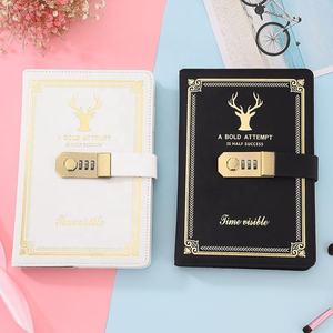 A5 Diary Retro dengan kunci kata sandi tebal 100g kertas bebas kayu semua lapisan cetak kustom <span class=keywords><strong>Notebook</strong></span> PU Logo cap panas Debossed - Product Image 2