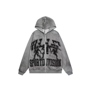 Felpa con Cappuccio di Alta Qualità in Cotone Pesante, Design Streetwear Y2K, Abbigliamento <span class=keywords><strong>Uomo</strong></span> VALLEY, Felpa Retro con Zip e Graffiti per <span class=keywords><strong>Uomo</strong></span> - Product Image 5