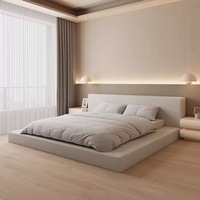 Schlafzimmermöbel Cremefarbenes Stoff-Tatami-Bett Modernes Schlichtes Kingsize-Holzbodenbett für das Hauptschlafzimmer