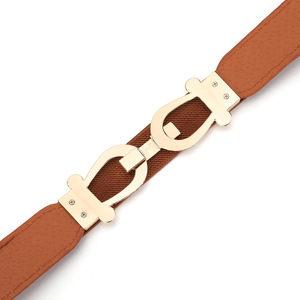 Vente en gros <span class=keywords><strong>Ceinture</strong></span> coréenne décontractée fine en PU pour femmes, design vintage, <span class=keywords><strong>ceinture</strong></span> élastique pour femmes, chemise habillée avec boucle en alliage d'or - Product Image 4