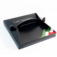 Boîte d'emballage en papier noir, grande et petite, avec poignée, portable, pour pizza, personnalisable, vente en gros