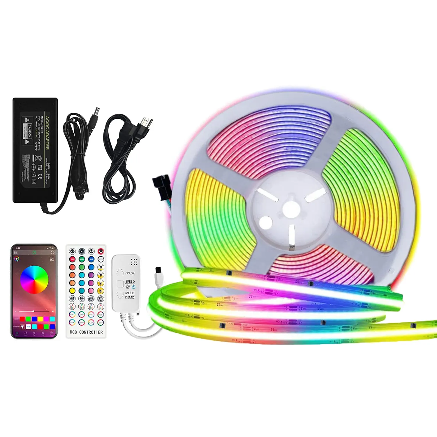 Weicao RGB DC12V 24V App COB LED Strip Lights Soft Smart Bluetooth 40Keys Music Sync Multicolor Light Strips