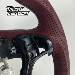Volant personnalisé en fibre de carbone sergé avec cuir perforé rouge bordeaux et LED pour TL TLX TSX MDX YD2 YD3 2009-2019 - Product Image 4