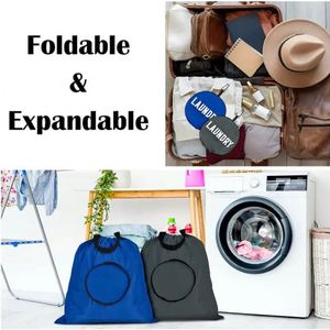 Foldable <b>Waterproof</b> Oxford Cloth Laundry <b>Bag</b> <b>Drawstring</b> Closure Handheld Travel Storage Pouch Featuring LAUNDRY - Product Image 3