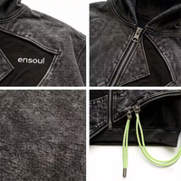 ES OEM Personnalisé Sweat à capuche zippé 100% Coton Patchwork Unisexe, Lavage à la pierre effet soleil délavé vintage, Cordon de serrage, Broderie 3D, Couleur unie, Collection Printemps