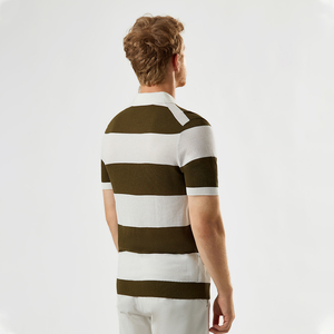 Maglione lavorato a maglia a righe 16Gg maglione Polo 16Gg in maglia a maniche corte in misto <span class=keywords><strong>cotone</strong></span> a maniche corte da uomo - Product Image 2