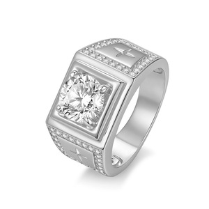 2026 Domineering Hot Style S925 Sterling <b>Silver</b> Square Frame Paved Moissanite Retro Embossed Business <b>Men</b> Wide Fixed <b>Ring</b> - Product Image 2