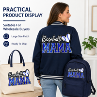 Prêt à expédier : Patchs Baseball Mama à paillettes, Grandes écussons dorsaux, Appliques thermocollantes pour maman sportive, En gros, En stock, pour veste