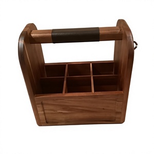 Organizador de Herramientas Rectangular de Madera con 6 Compartimentos y Asa de Cuero para Taller, Portacuchillos - Product Image 1
