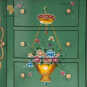 <span class=keywords><strong>Buffet</strong></span> en <span class=keywords><strong>bois</strong></span> massif peint à la main, armoire d'appoint vert <span class=keywords><strong>vintage</strong></span>, 3 tiroirs, 2 portes, style campagne française, meuble de rangement pour salon - Product Image 4