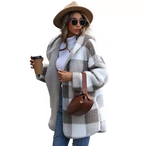 Vente en gros longue veste polaire 690gsm double laine épaissie hiver fourrure polaire manteau épais chaud <span class=keywords><strong>Plaid</strong></span> pile poche - Product Image 1