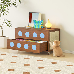 Meuble TV sur pied multifonctionnel 3-en-1 avec panneau à gratter pour chat et rangement intégré - Product Image 4