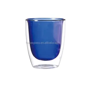 Cốc Uống Nước Loại Borosilicate Hai Lớp Màu Xanh Lam Cốc Thủy Tinh Cho Cà Phê Cappuccino Cốc Trà Sữa