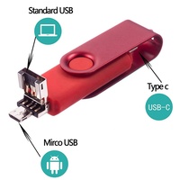 Grosir standar mikro Tipe C 3 in 1 Usb Flash Drive Otg Pendrive putar Usb Flash Disk logam 8gb 16gb 32gb 64gb 128gb