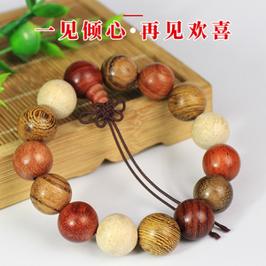 Bracelet en bois de santal multi-gemmes 15 mm, perles en bois unisexes, style ethnique, à porter au quotidien - Product Image 4