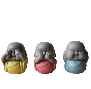 Ornements en céramique chinoise, articles d'ameublement, accessoires en argile épaisse, petit moine novice en céramique, animal de compagnie pour le thé, jeune Bouddha riant B - Product Image 1