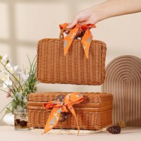Panier de rangement en rotin PP fait main, boîtes en rotin rétro, valise, emballage cadeau pour les fêtes, boîte cadeau pour Noël, mariage, Ramadan