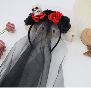 DAMAI Day of the Dead Headpieces Halloween Veil <b>Headband</b> With Horrible Skull for Women Girls Halloween Hair Hoops - Product Image 3