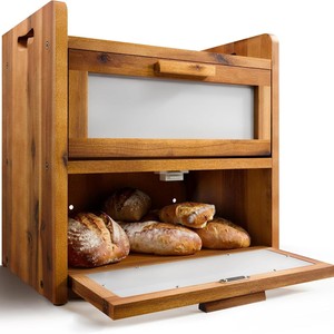 Cross-border wooden bread and pastry storage box, <b>kitchen</b> baking and dessert box, transparent display bread box, bread storage - Product Image 1
