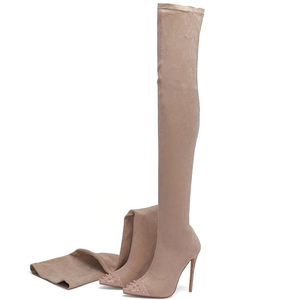 High-end Ladies High Heel Over Knee Rivets Stud <b>Boots</b> Pull on Thigh High <b>Boots</b> Women Suede Stretch Stiletto Shoes Long <b>Boots</b> - Product Image 6
