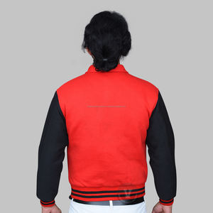 Vestes universitaires OEM en molleton de coton rouge corail personnalisables pour hommes Vente en gros de manches brodées de letterman décontractées - Product Image 3