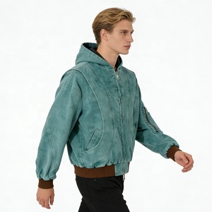 <span class=keywords><strong>Felpa</strong></span> con Cappuccio Lavata da Uomo con Distintivo Stile a Cucitura Curva, Chiusura a <span class=keywords><strong>Zip</strong></span> e Pratica Tasca sulla Manica con <span class=keywords><strong>Zip</strong></span>, Abbigliamento Streetwear - Product Image 5