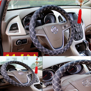Funda para volante de coche de cuero PU de 38 cm de diámetro para General Motors, uso en invierno, línea roja y blanca - Product Image 4