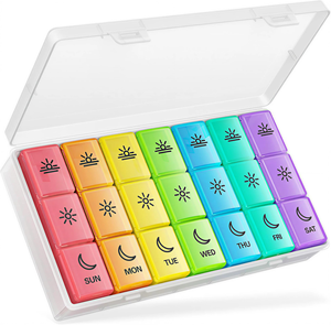 Stock Plastic Product <b>Rainbow</b> Color 7 Day Pill Organizer 21 Cases Weekly Pill <b>Boxes</b> - Product Image 1