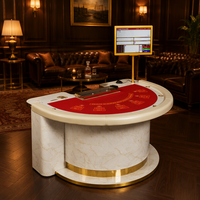 Table de Blackjack Demi-Ronde de Luxe en Bois Massif avec Porte-Gobelets et Tapis Personnalisé pour Salles de Divertissement