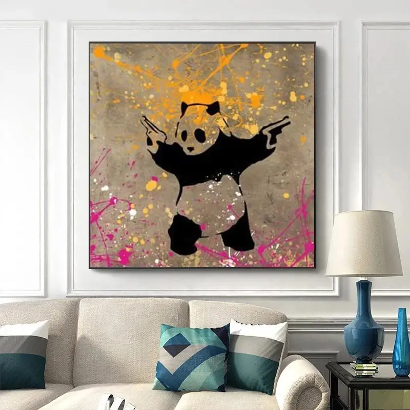 Cute Panda with Guns Canvas Painting Animal Posters and Prints Wall Art Pictures for Living Room Home Decoration Cuadros