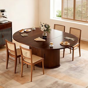 Table à manger extensible SENYU ronde à ovale avec armoire de rangement à 3 niveaux, table à dîner extensible en bois pour 4 à 6 personnes - Product Image 2