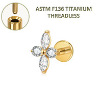 Nouveauté Freya : Boucles d'oreilles labret sans filetage en titane ASTM F136, à dos plat, avec zircon, bijoux de piercing pour femme