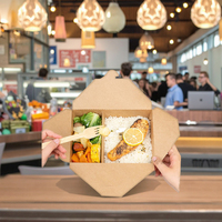 Pochettes carrées en papier kraft avec pelliculage mat/brillant, doublure plastique, logo personnalisé pour emballage de sushi, nouilles, restauration rapide à emporter