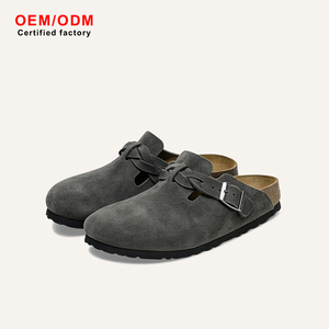 Mules en daim de luxe style Old Money pour hommes, semelle en bois, à enfiler, sans talon, en cuir Nubuck, pantoufles plates décontractées minimalistes 2026 - Product Image 1