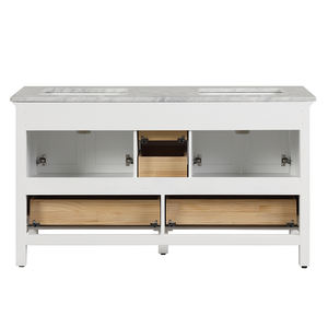 Mueble de Baño con Encimera de Mármol Carrara, Puertas de Cerámica con Cierre Suave, Construcción de Madera Maciza y Contrachapada, Espejo con Marco, Hecho en Vietnam - Product Image 5