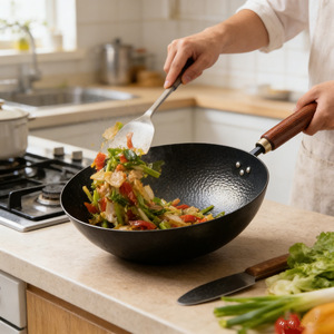 Zhangqiu Craft Hammered Iron Wok 32Cm Non Coating For Gas Stove Cooking - Product Image 1