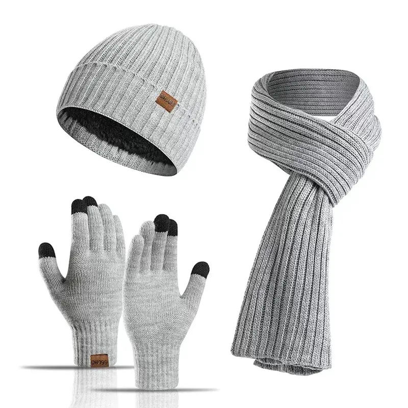 Зимняя одежда, однотонный шарф, перчатки, подходящая шапочка, вязаная шапка (комплект), теплая зимняя шапка