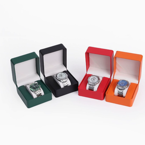Vente flash - Boîte à montre carrée de haute qualité, écologique, en cuir PU vert, à clapet, pour une seule montre, résistante aux chocs, en velours - Product Image 3