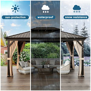 Pavillon <span class=keywords><strong>de</strong></span> <span class=keywords><strong>jardin</strong></span> moderne en aluminium à double toit, <span class=keywords><strong>abri</strong></span> extérieur permanent imperméable à toit rigide, <span class=keywords><strong>abri</strong></span> contre les intempéries - Product Image 5